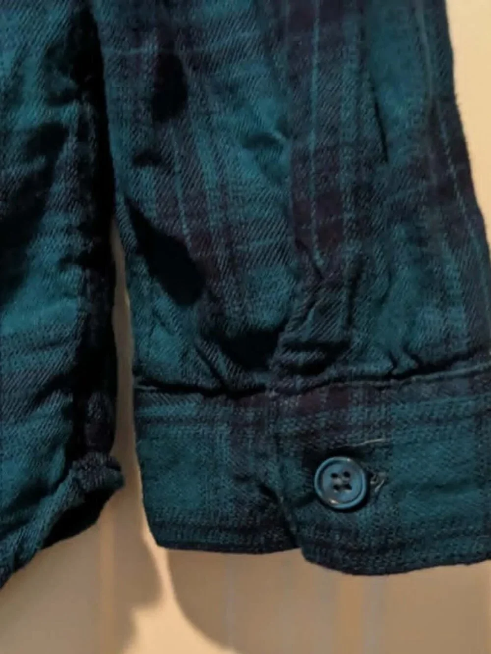 Girl's Justice Green Blue Plaid Flannel Button-Up Shirt - size M (10) EUC